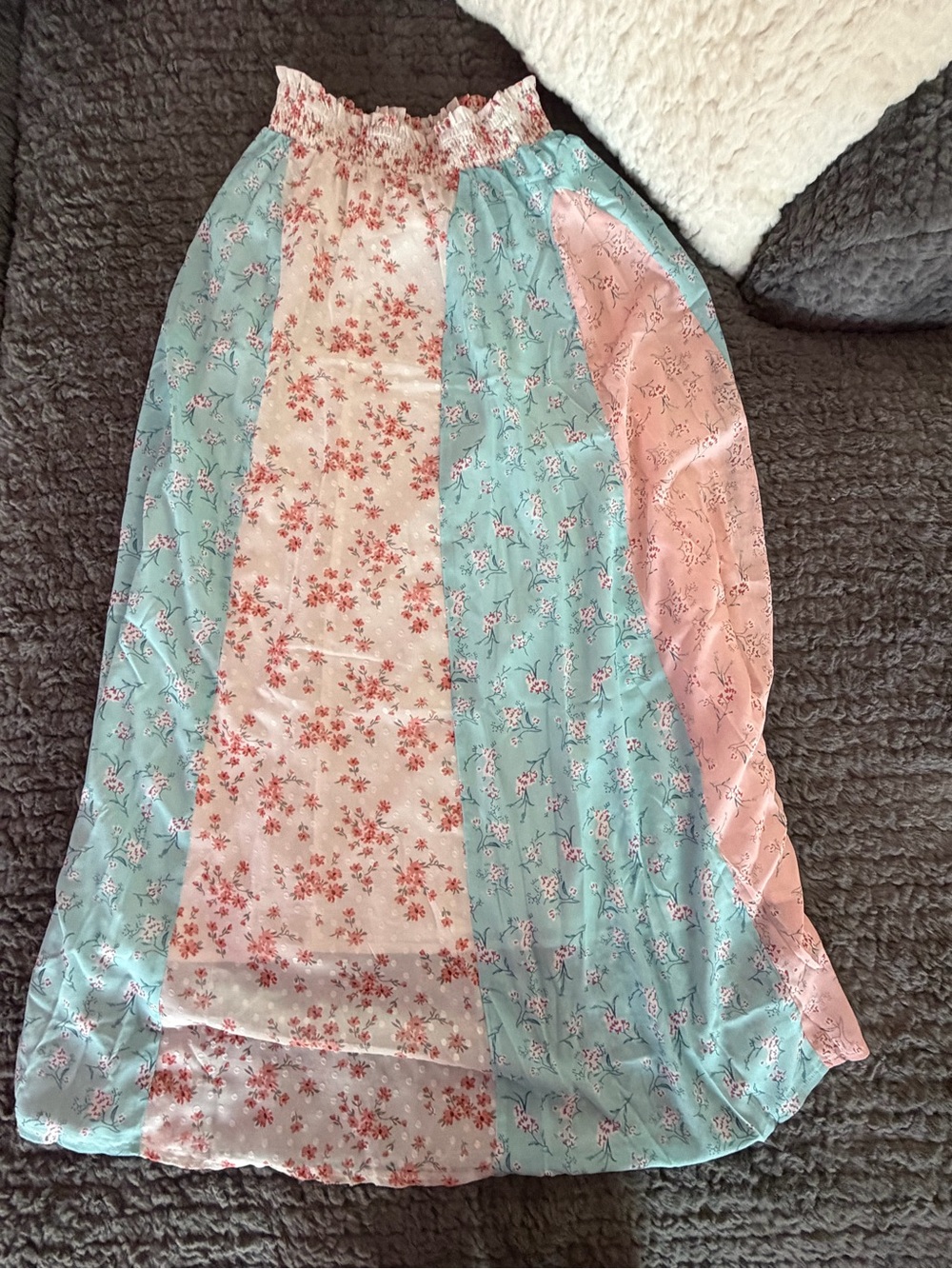 Floral Patchwork Maxi Skirt — Pastel Pink & Mint